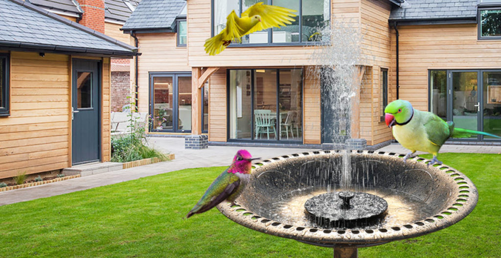 Outdoor Bird Bath Fountains and birds