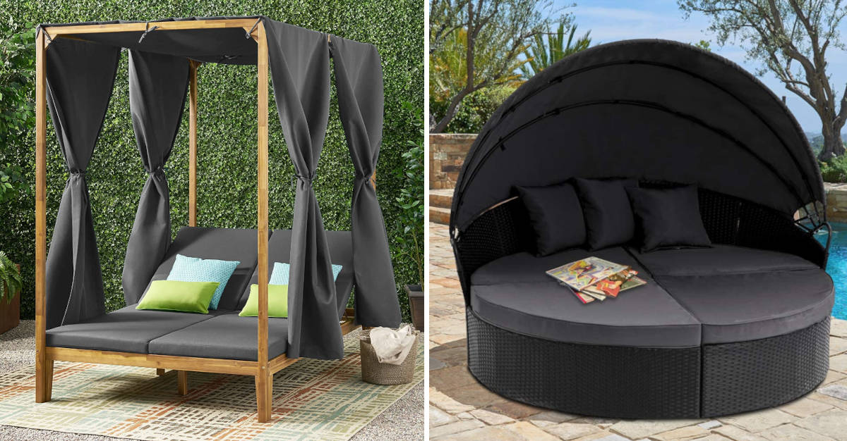 Italform Garden Outdoor Patio Double Sun Lounger Day Bed Hammock Canopy Modern 