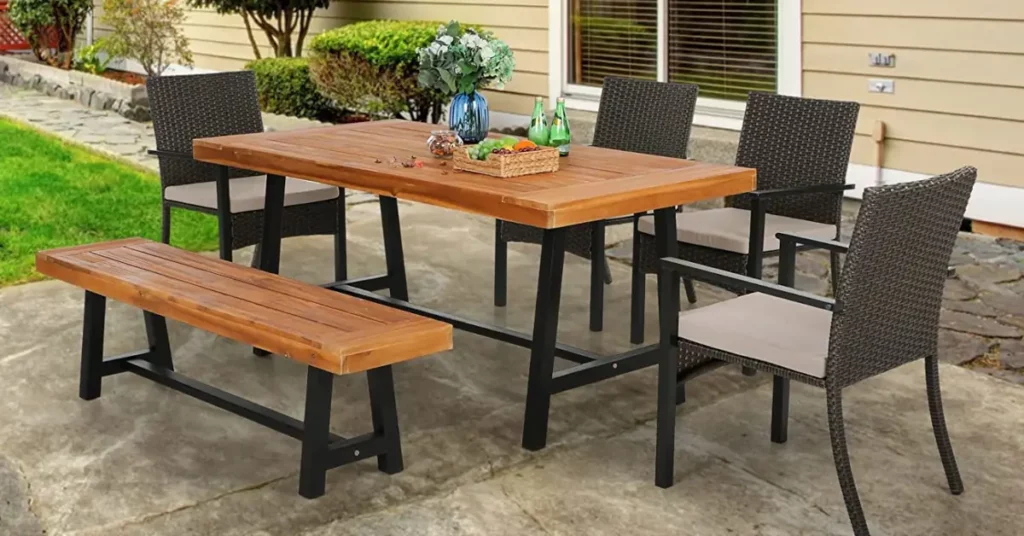 Best Outdoor Dining Sets With Bench. for patio Dining Set With Benches featured
