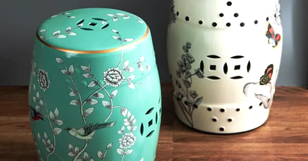 two accent stools with flow motifs, You’ll Be Impressed With The Cost of a Floral Garden Stool